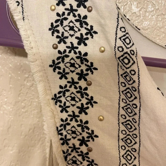 Knox Rose distressed hem sleeveless linen embroidered boho hippie western XL - Picture 1 of 10
